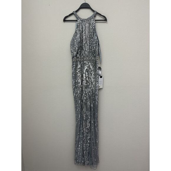 Mac Duggal Platinum Sleeveless Sequin Floor-Length Dress Size 12 Style 4963 - Picture 1 of 12